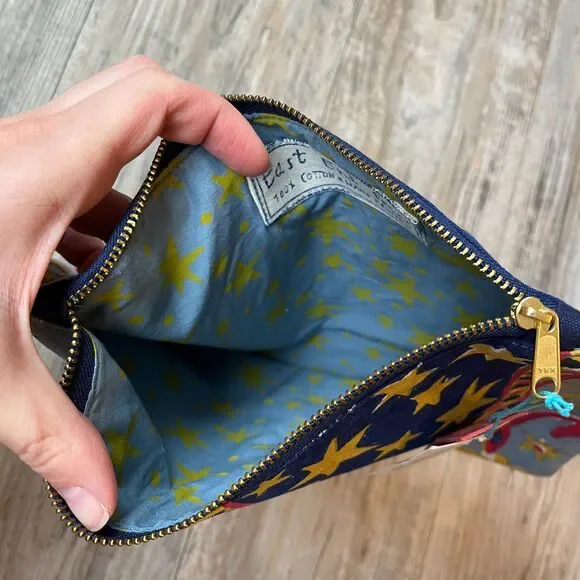 East End Press Elephant Fabric Case Hand Printed Sewn Artistic Pouch Bright - Picture 3 of 6